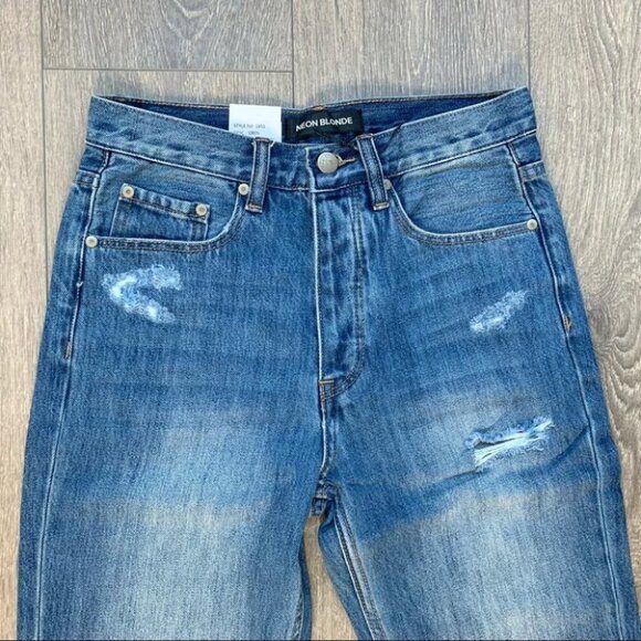 Free People Neon Blonde Jeans Siren High Rise Tapered Straight leg Distressed - Picture 7 of 16